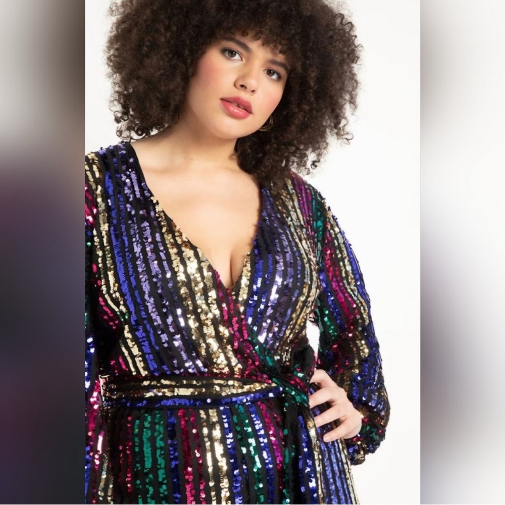 Eloquii Multicolor Sequin Wrap Jumpsuit